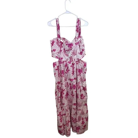 NWT Zara Women's L Strappy Floral Cut-Out Maxi Dress Pink White Resort Tropical - Picture 5 of 14